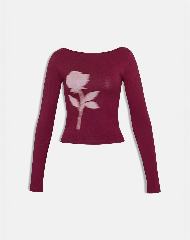 Image de Amabon Long Sleeve Top in Burgundy Blurred Rose
