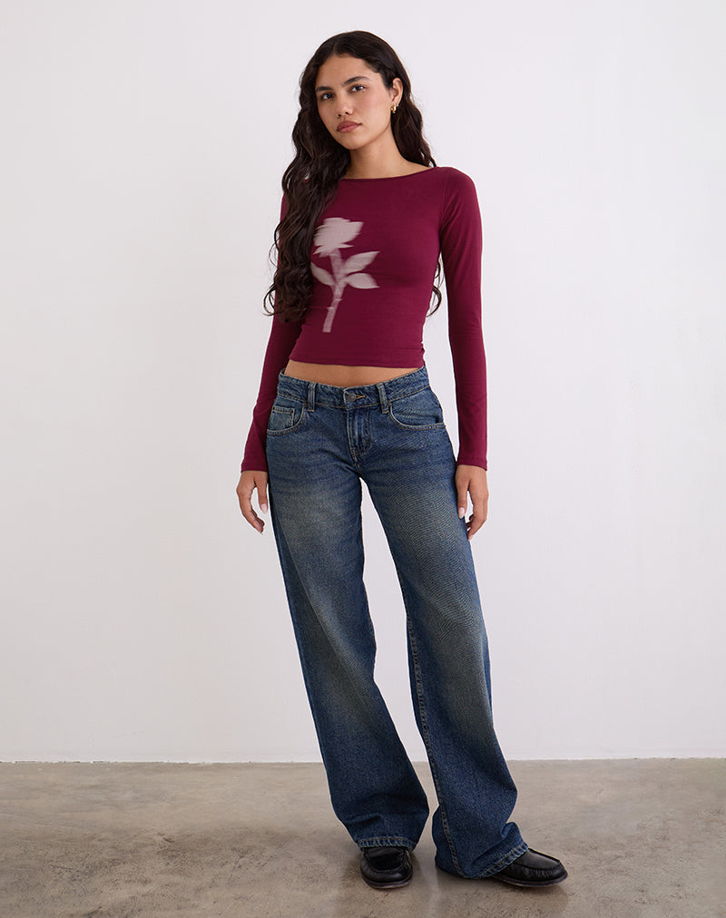 Image de Amabon Long Sleeve Top in Burgundy Blurred Rose