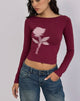 Image de Amabon Long Sleeve Top in Burgundy Blurred Rose