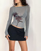 Image de Amabon Long Sleeve Top in Dark Grey with Burgundy Lily