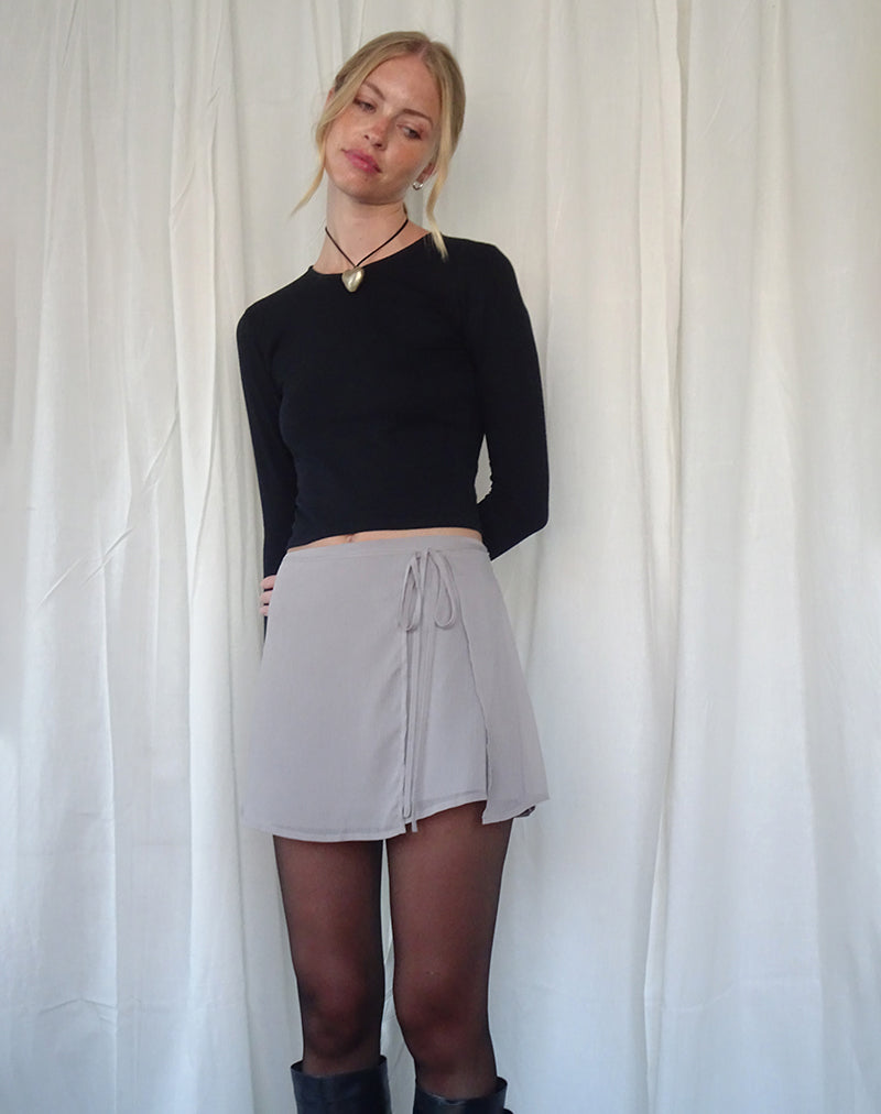 Minijupe enveloppante Keira en mousseline de soie Lilas gris