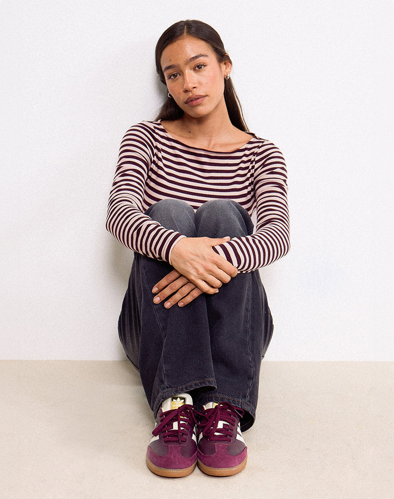 Image de Amabon Long Sleeve Top in Tonal Brown Stripe