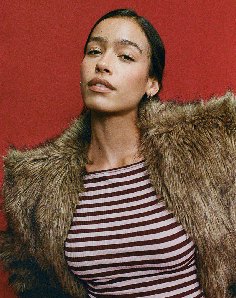 Image de Amabon Long Sleeve Top in Tonal Brown Stripe