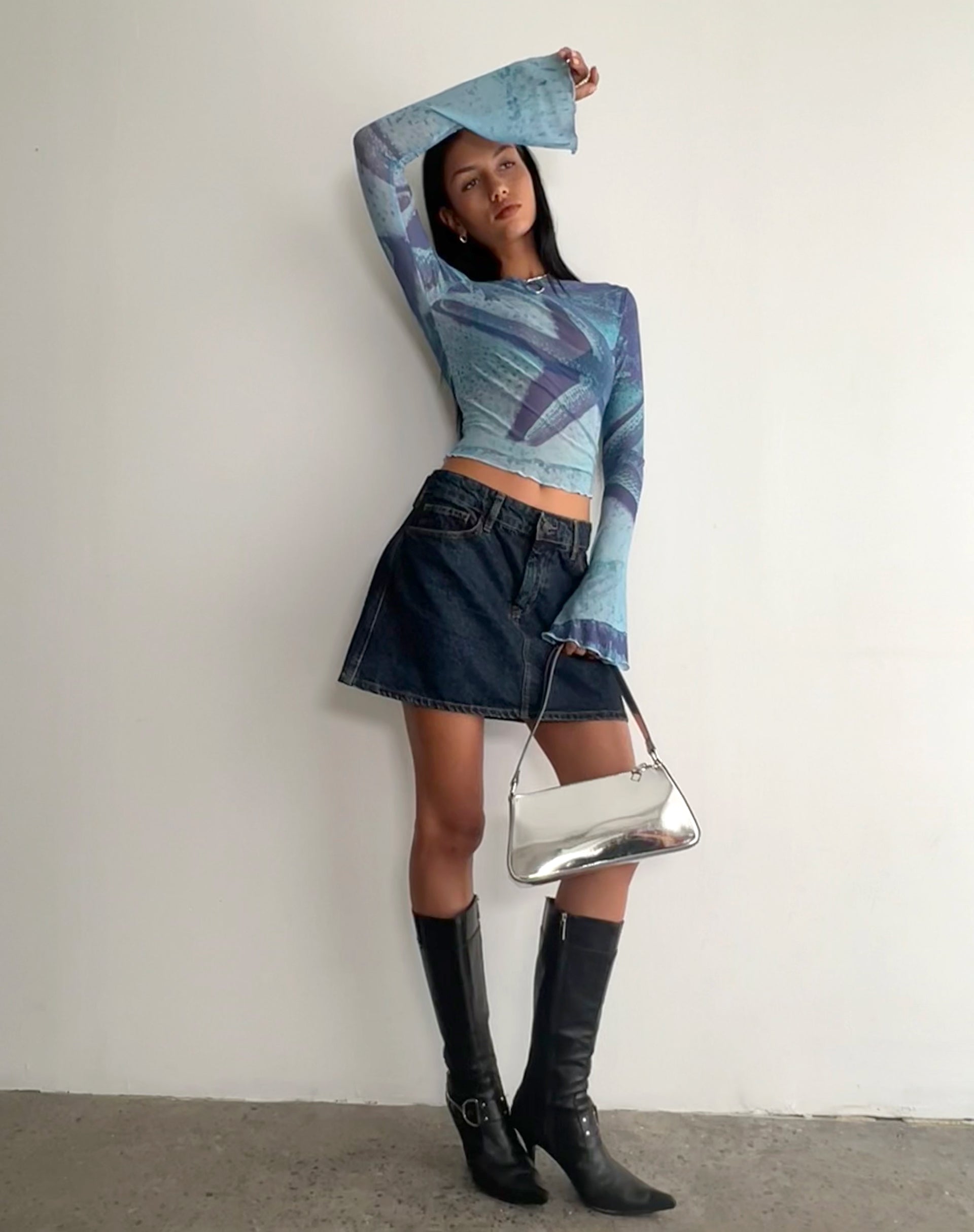 Image de Anchi Mesh Long Sleeve Top in Blue Starfish Photoprint