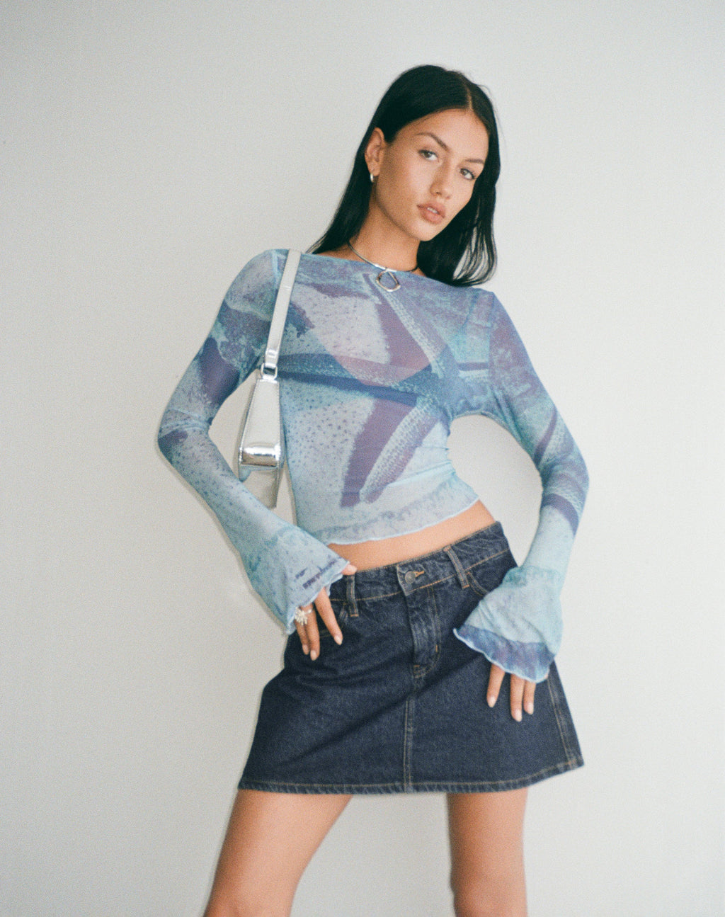 Mini jupe ligne A, denim indigo