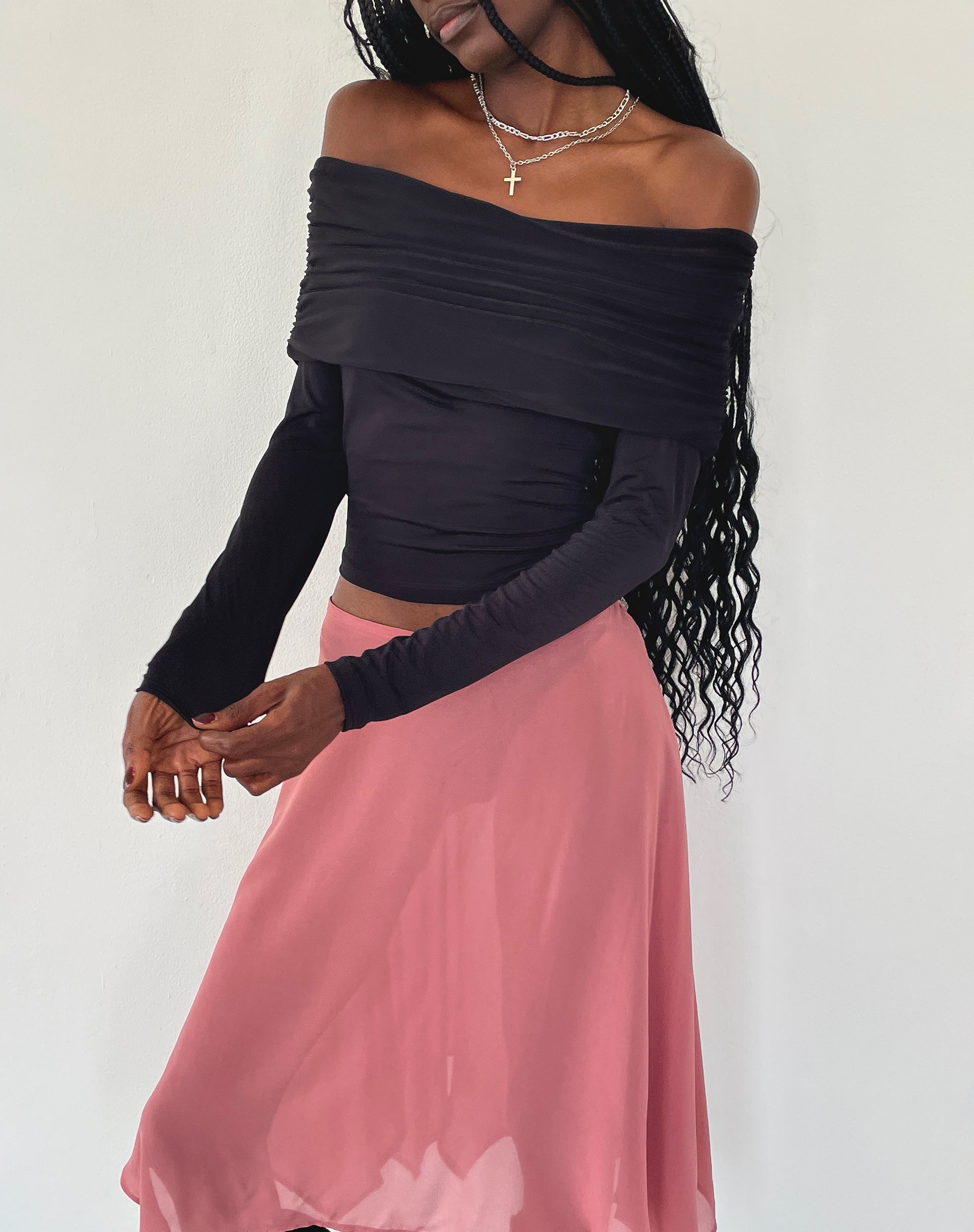 Image de Andi Long Sleeve Bardot Top in Slinky Black