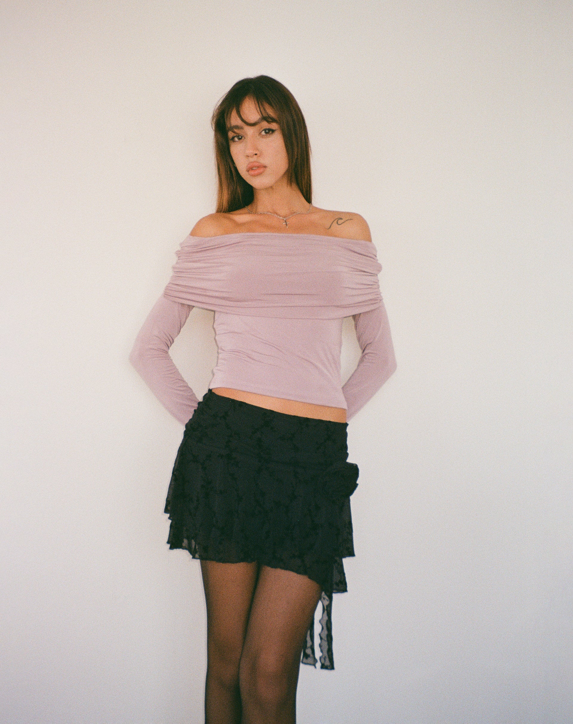 Image de Andi Long Sleeve Bardot Top in Slinky Mauve