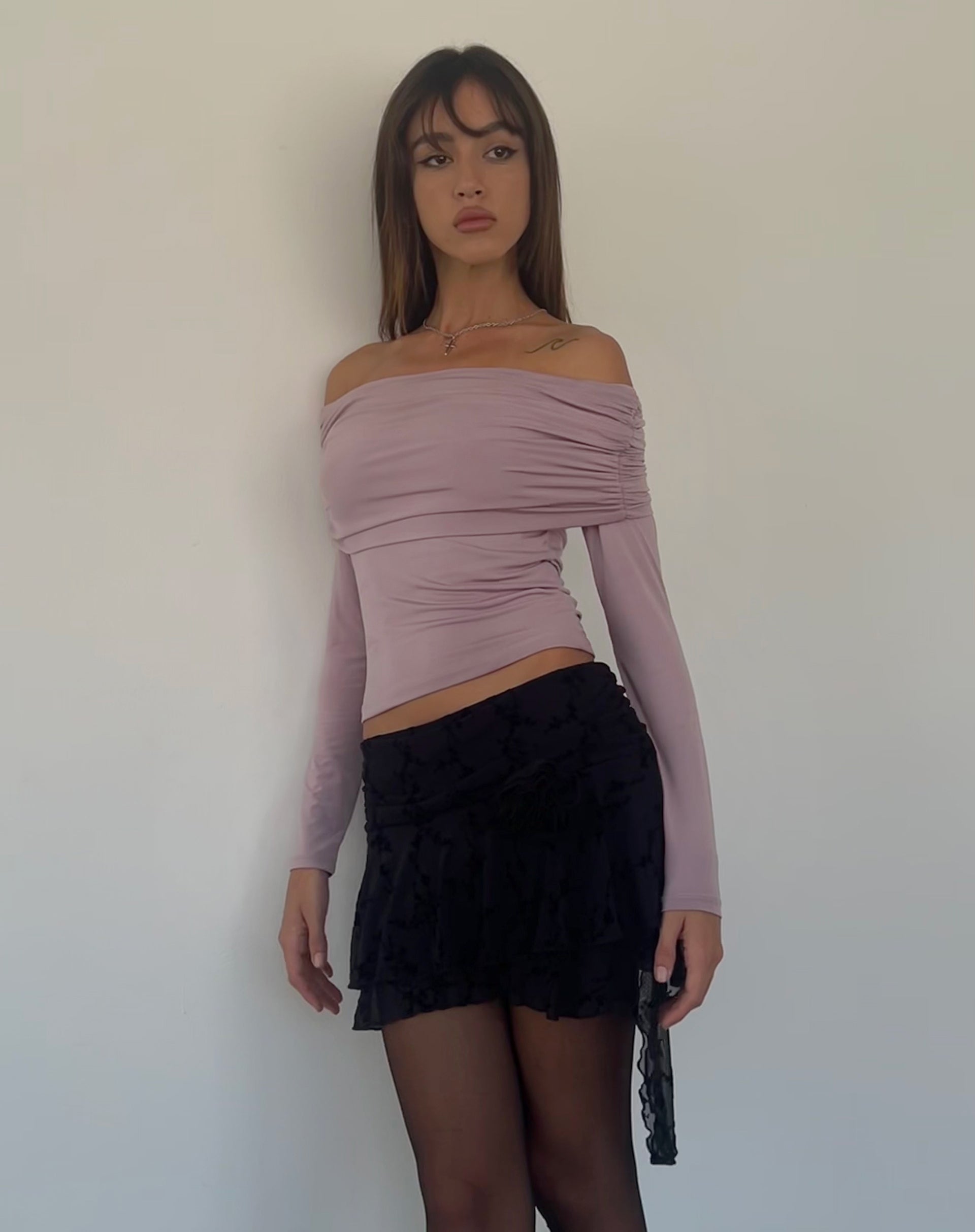 Image de Andi Long Sleeve Bardot Top in Slinky Mauve