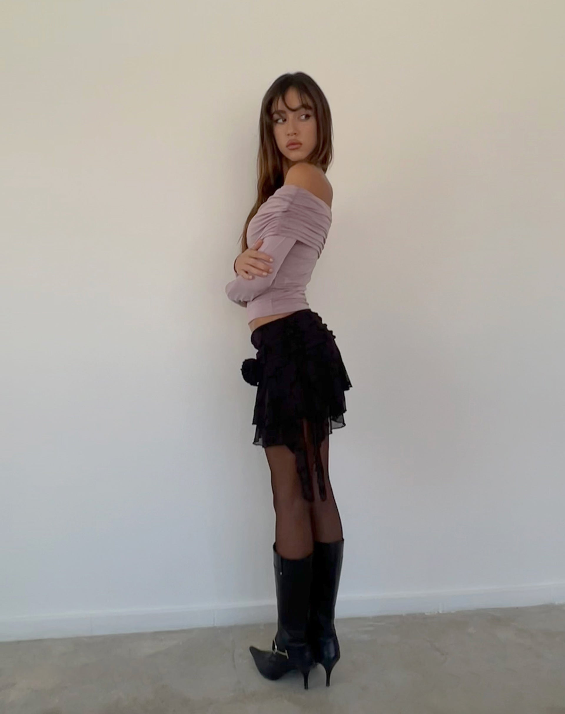 Image de Andi Long Sleeve Bardot Top in Slinky Mauve