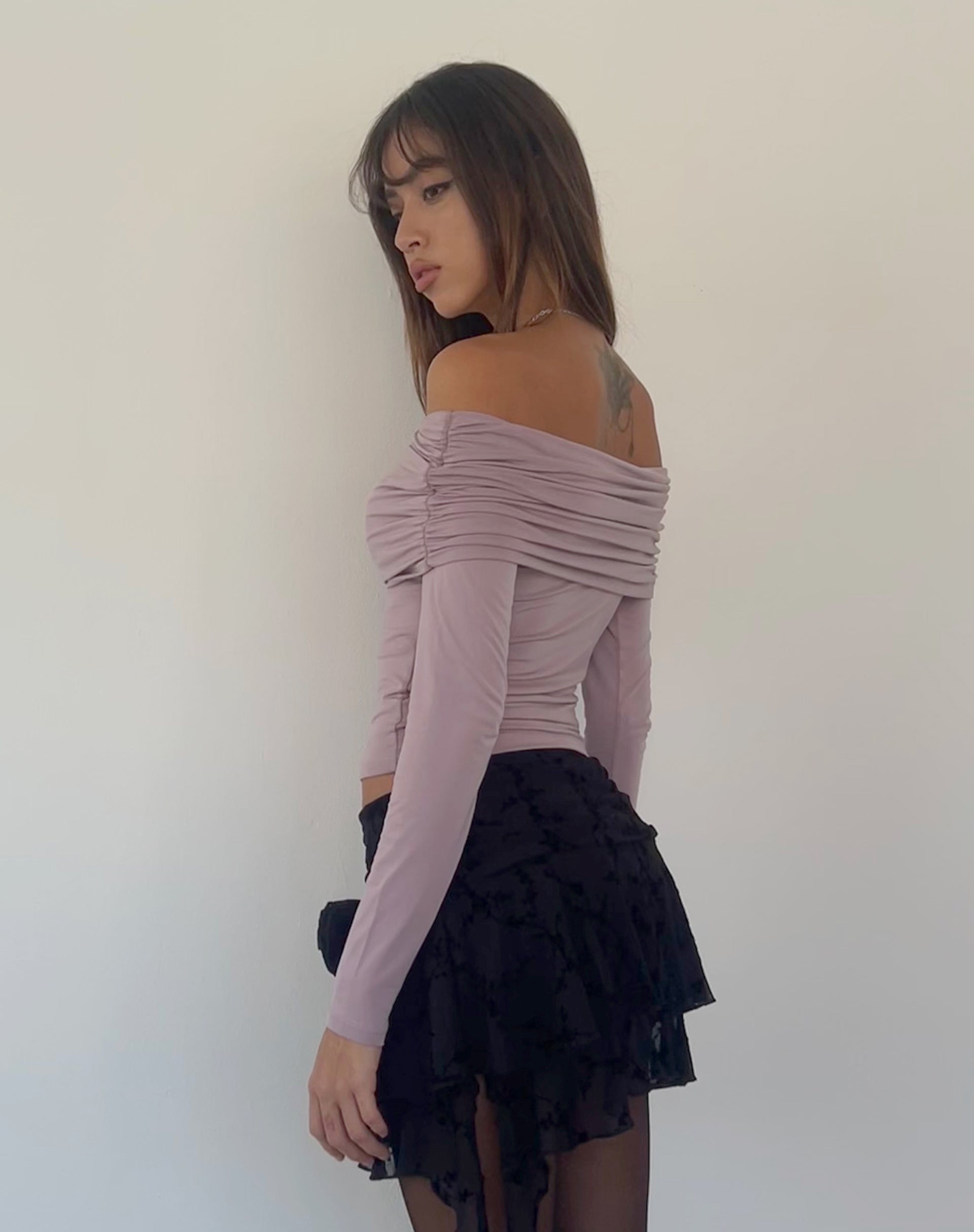 Image de Andi Long Sleeve Bardot Top in Slinky Mauve