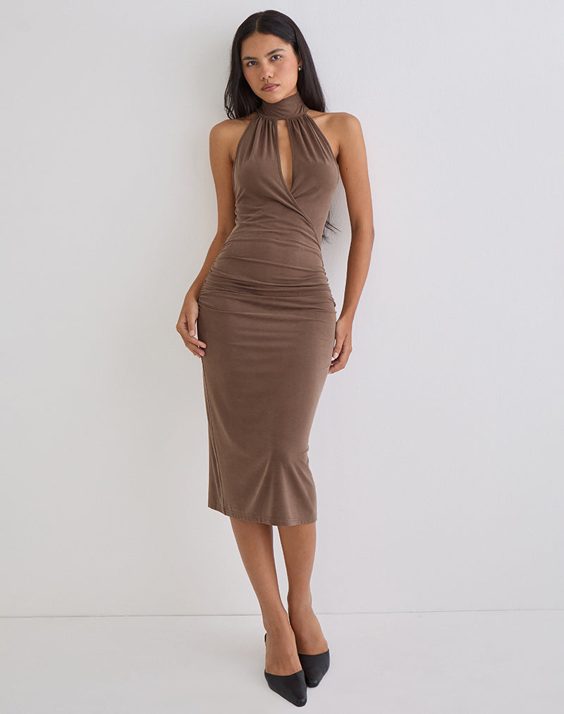 Image de la robe midi Anezka en chocolat amer