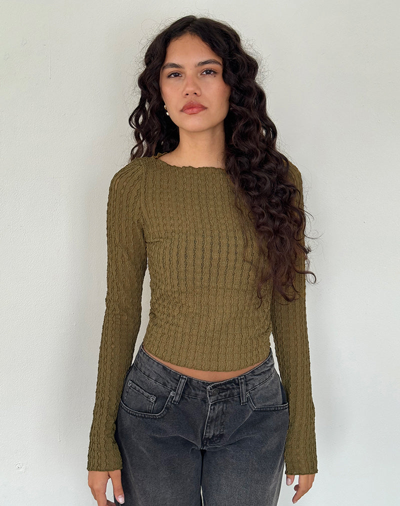 Image de Angela Long Sleeve Top in Crinkle Olive