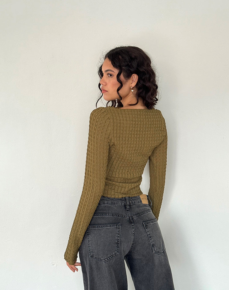 Image de Angela Long Sleeve Top in Crinkle Olive