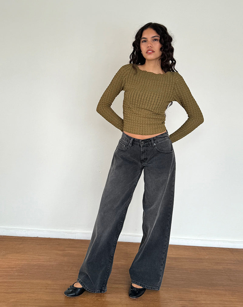 Image de Angela Long Sleeve Top in Crinkle Olive