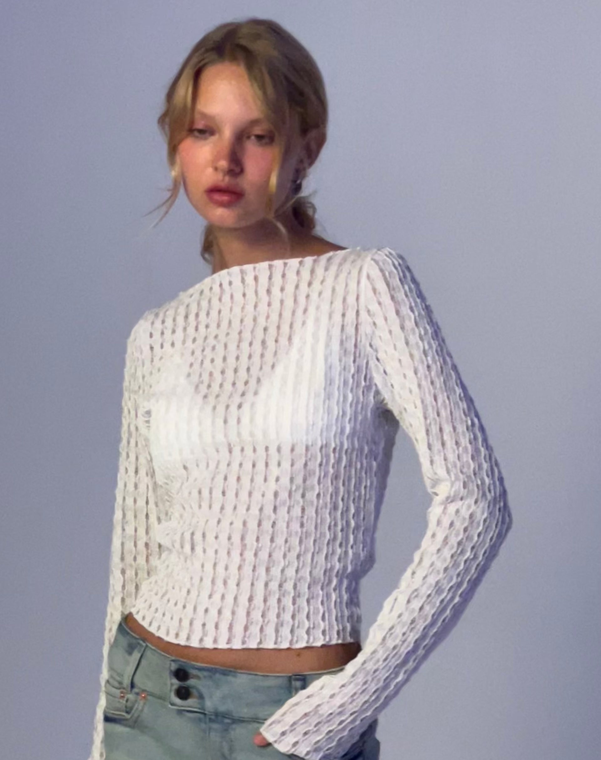 Image de Angela Long Sleeve Top in Crinkle White