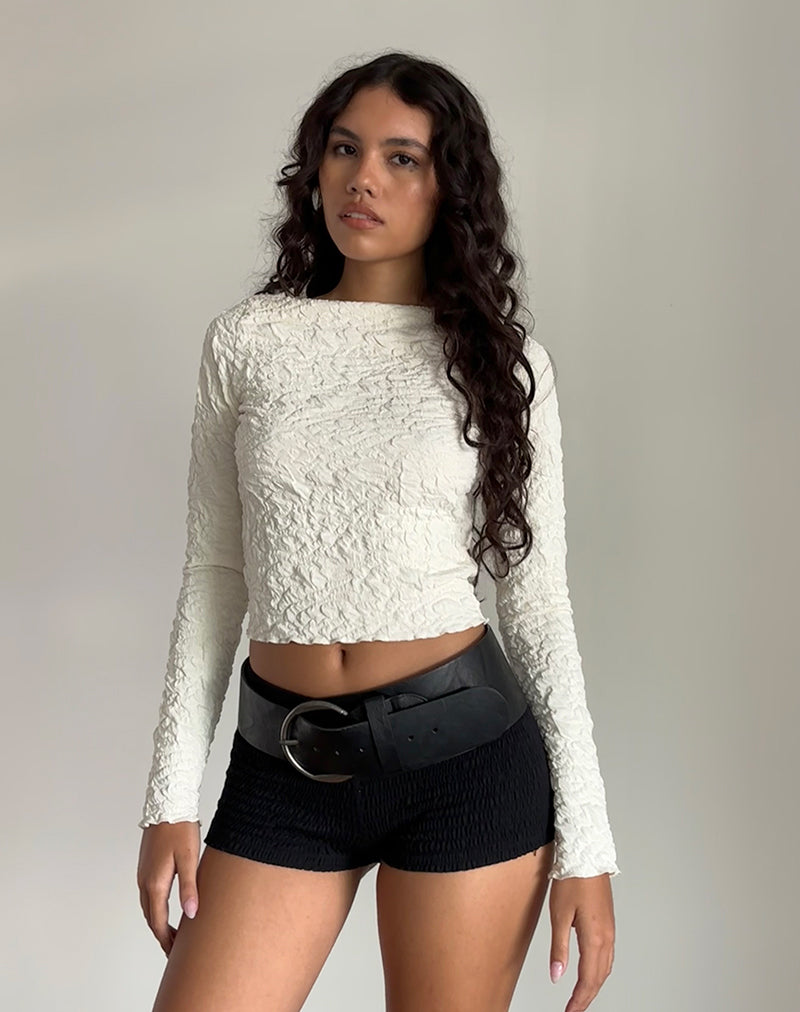 Image de Angela Top texturé à manches longues en jersey crème