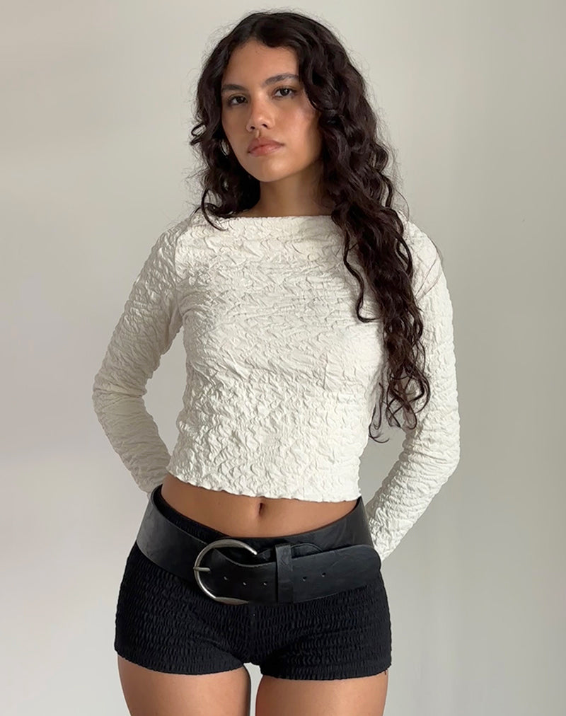 Angela - Top à manches longues texturé en jersey crème