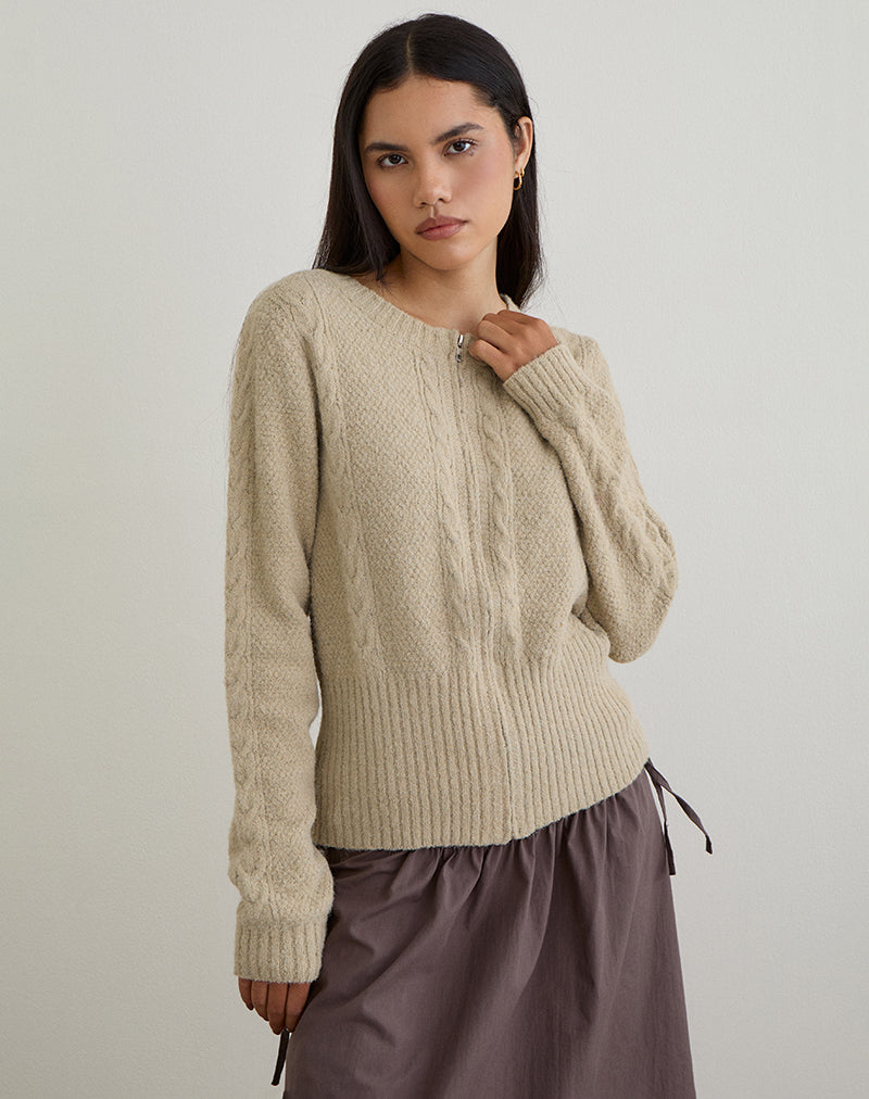 Cardigan Anitra en maille torsadée beige