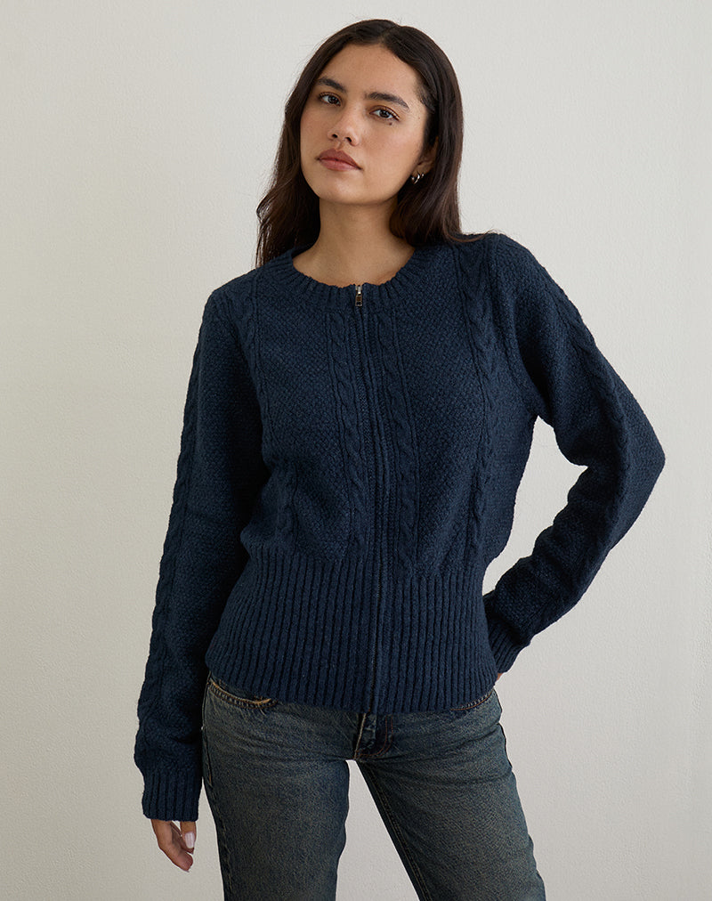 Cardigan Anitra en maille torsadée marine