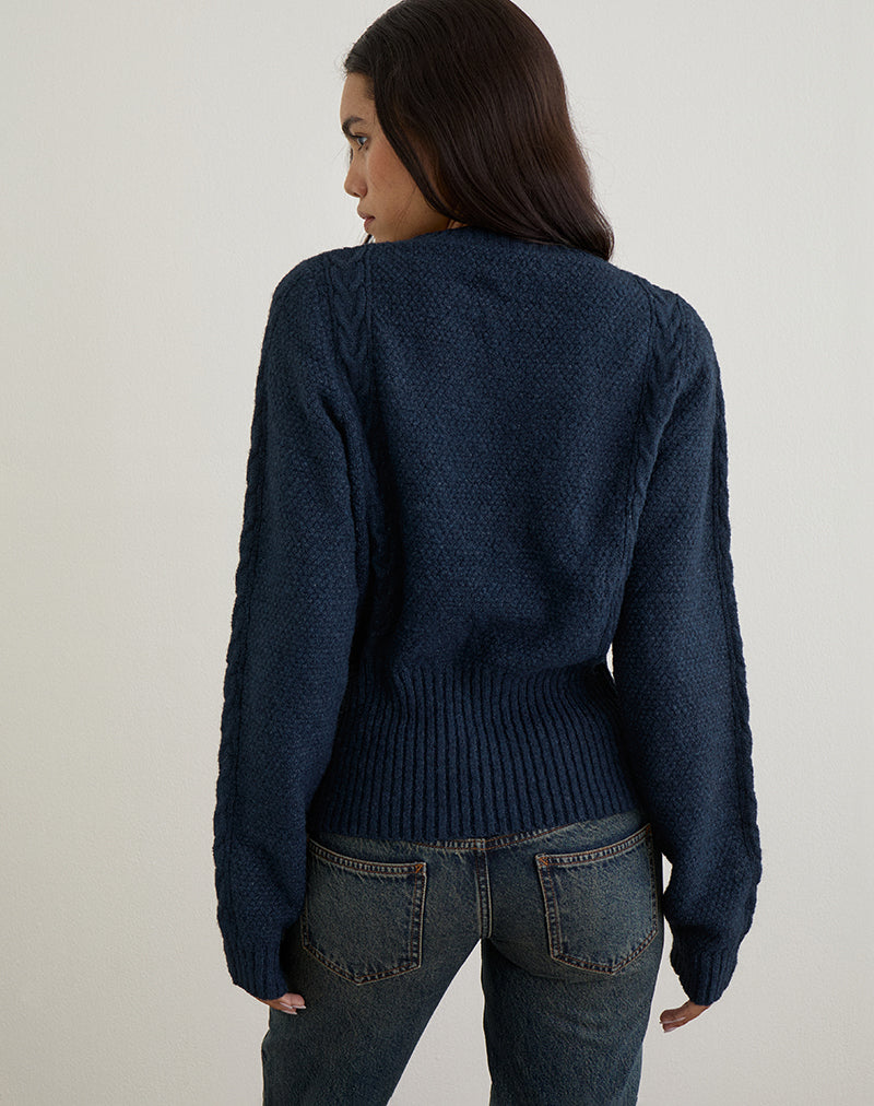 Image de l'Anitra Cardigan en maille torsadée Navy