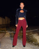 Image de Jeans Bootleg à taille basse en Cord Maroon
