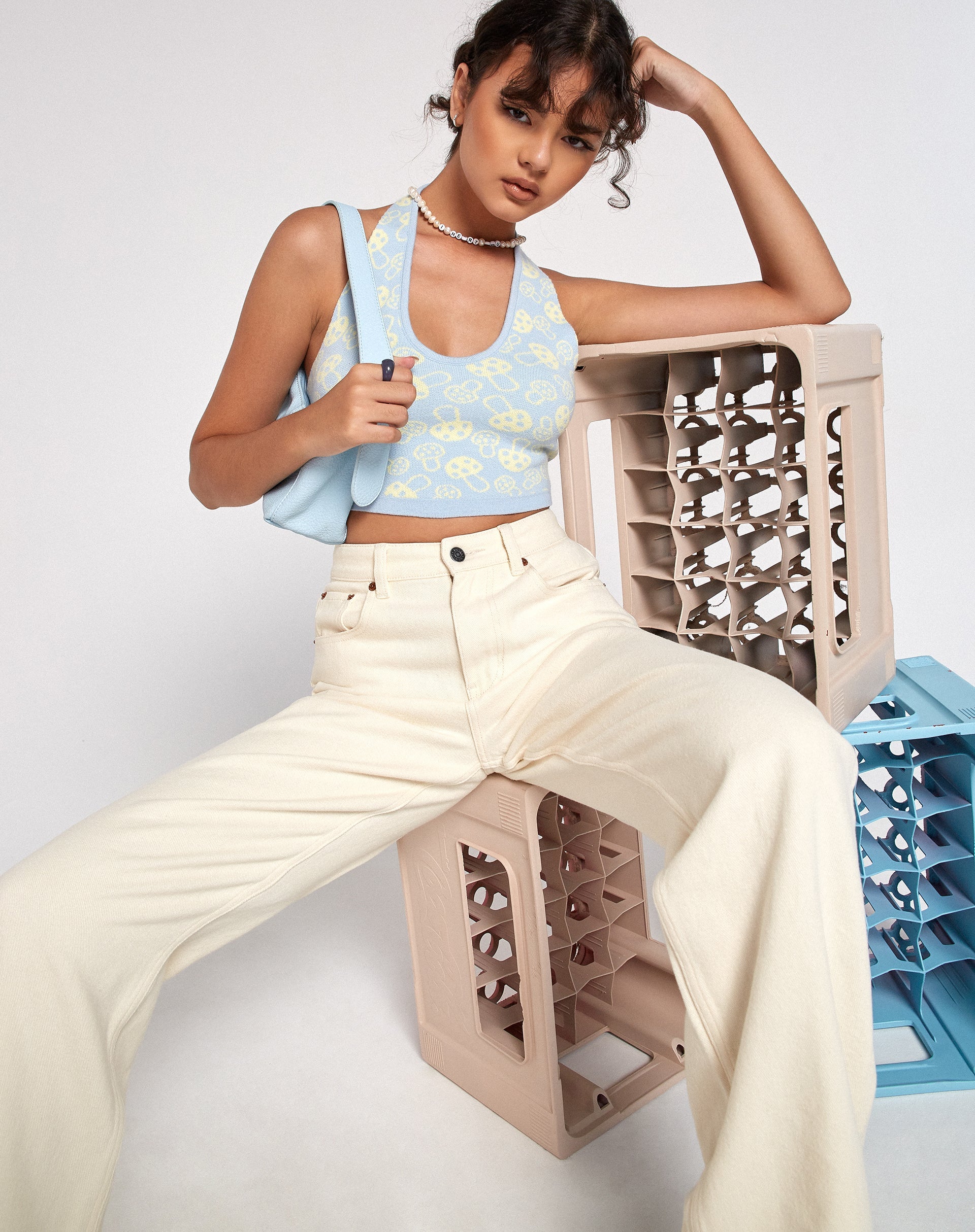 Image de Anura Crop Top in Baby Shroom Blue Yellow