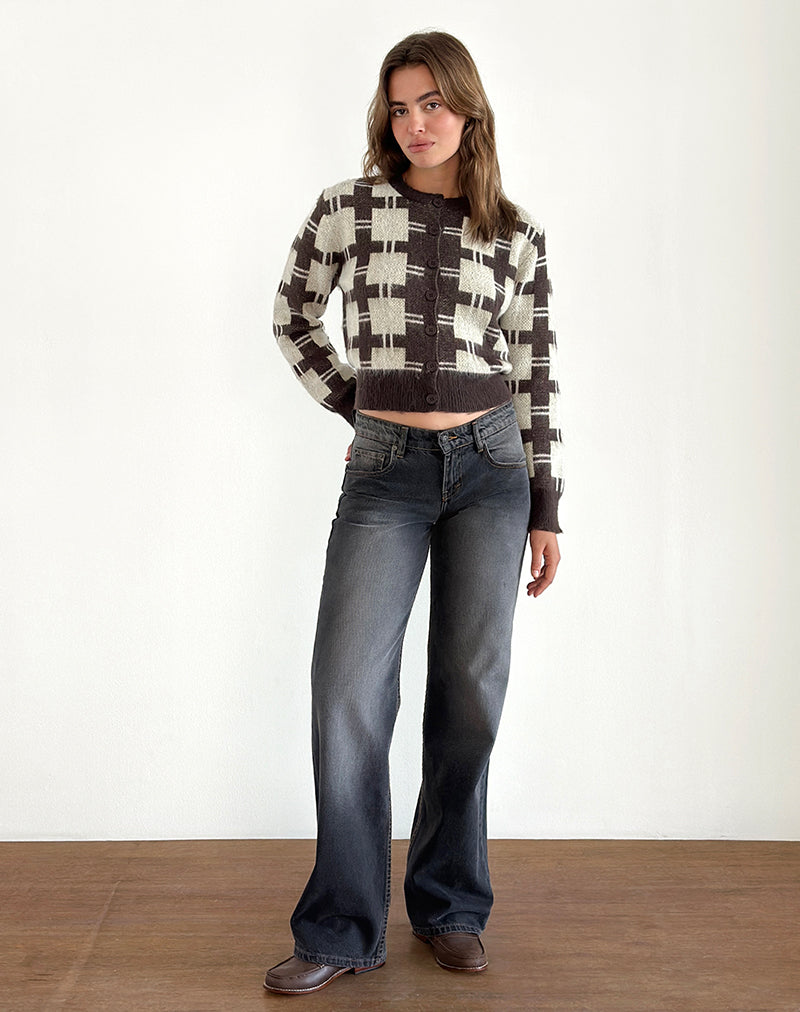 Image de marque de Anzio Cardigan tricoté à carreaux marron