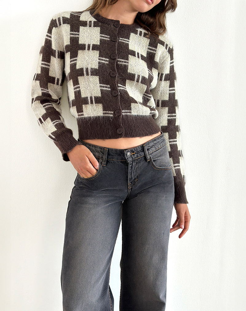 Cardigan en maille Anzio à carreaux marron