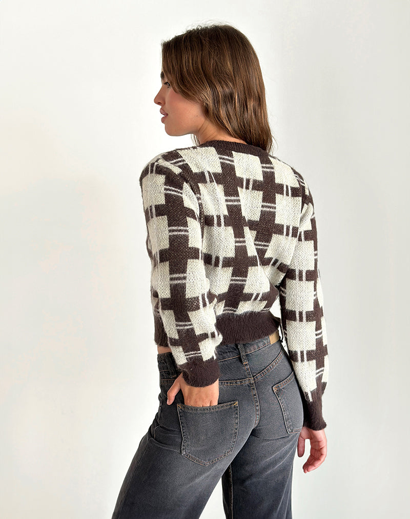 Image de marque de Anzio Cardigan tricoté à carreaux marron