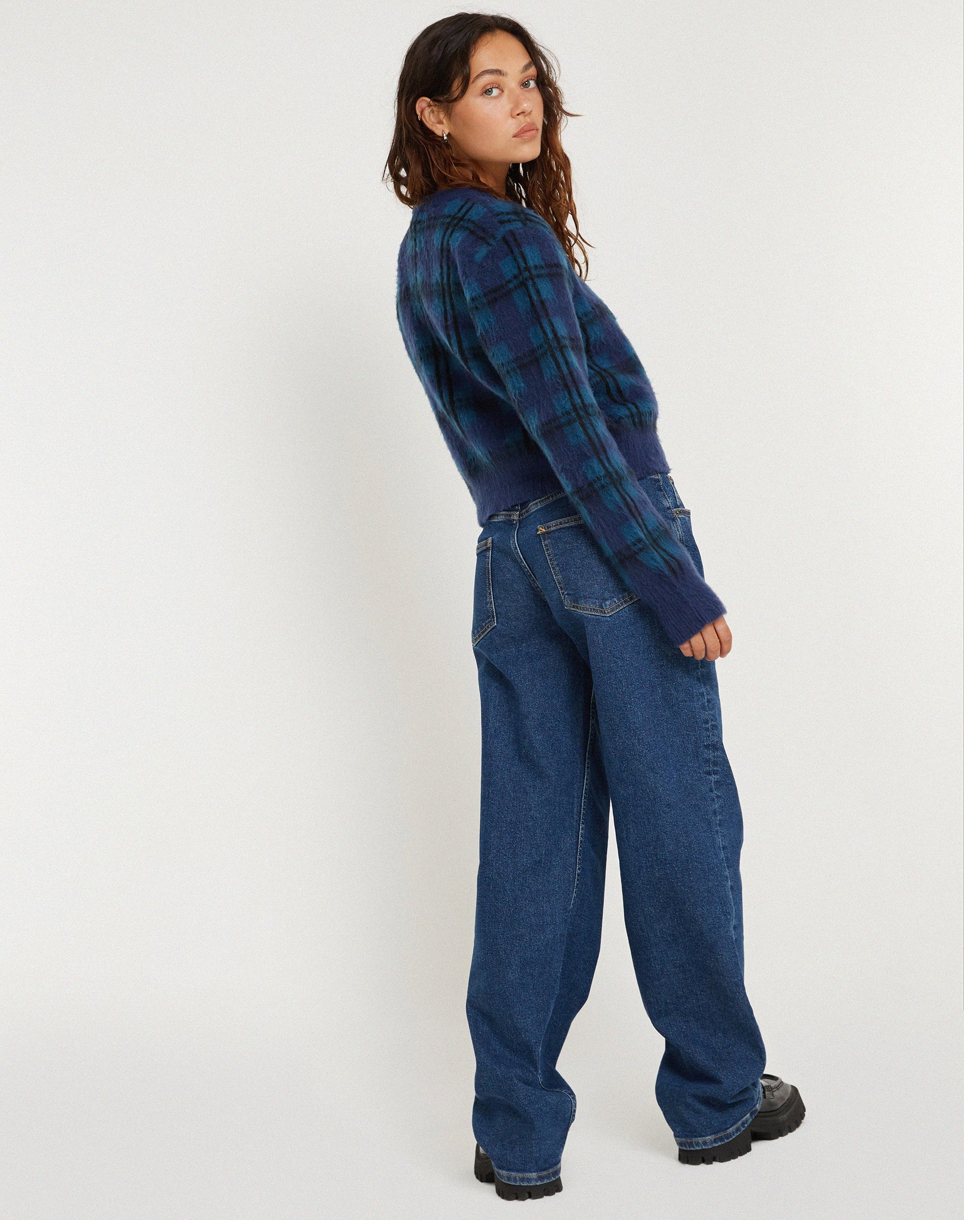 Image of Anzio Button Up Cardi in Check Navy Blue