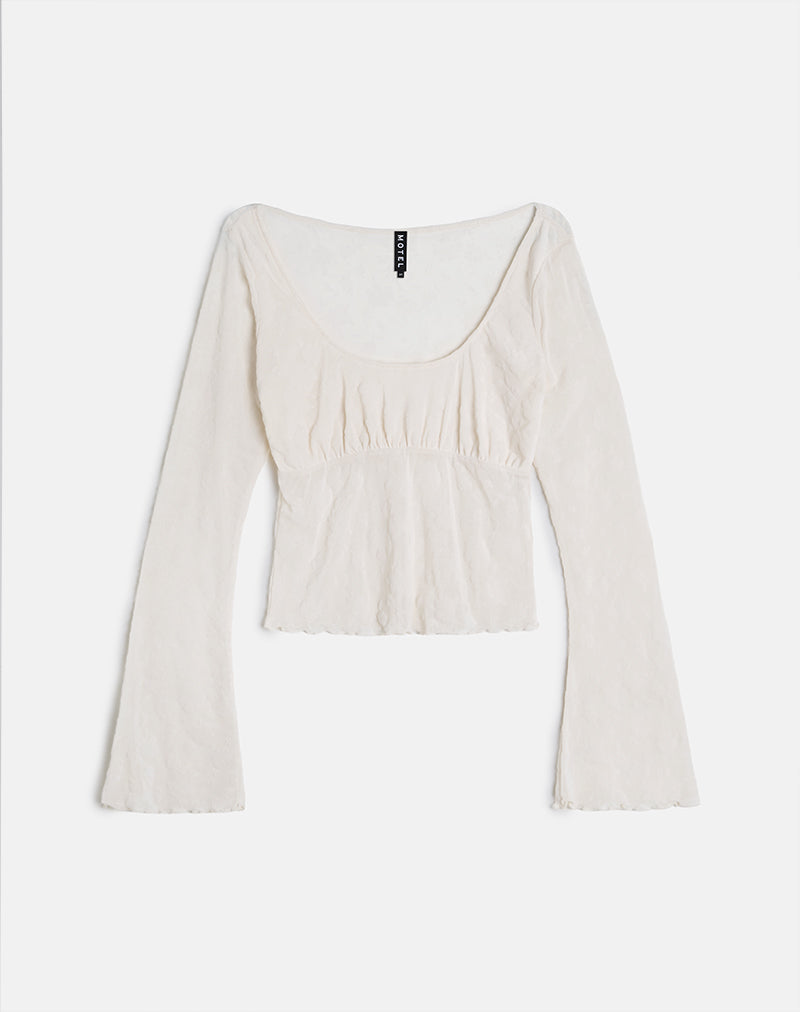 Image de Aqsa Long Sleeve Top in Floral Flock Cream
