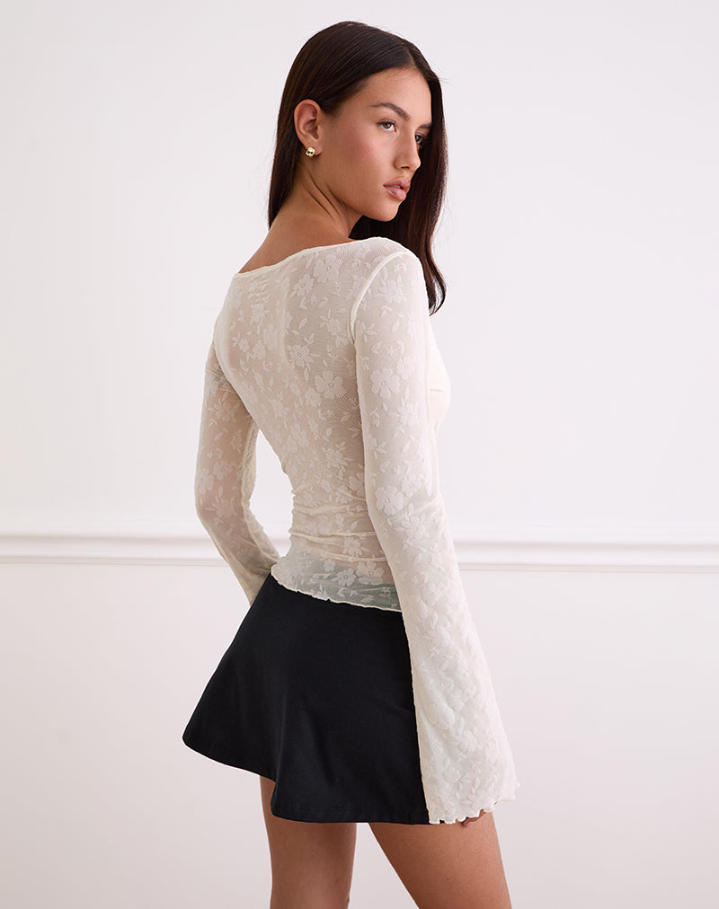 Image de Aqsa Long Sleeve Top in Floral Flock Cream