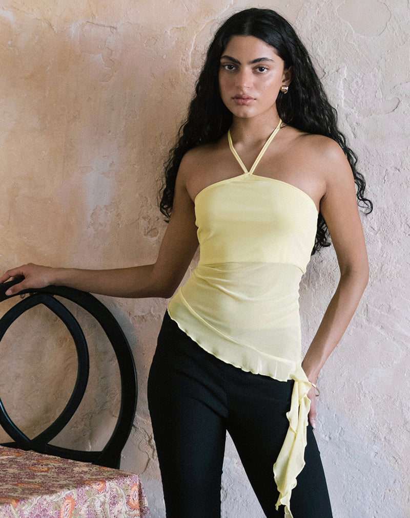Arabella Halterneck Top in Mesh Lemon (Top dos nu en maille)