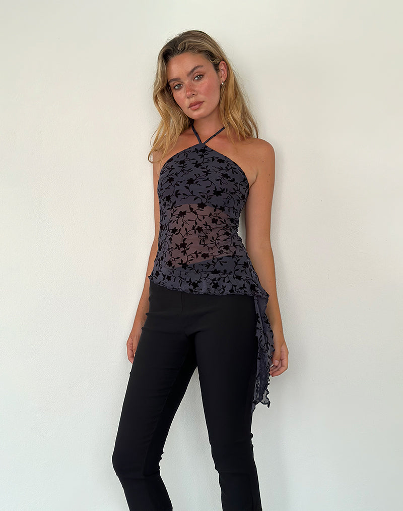 Image of Arabella Halterneck Top in Pretty Petal Flock Navy