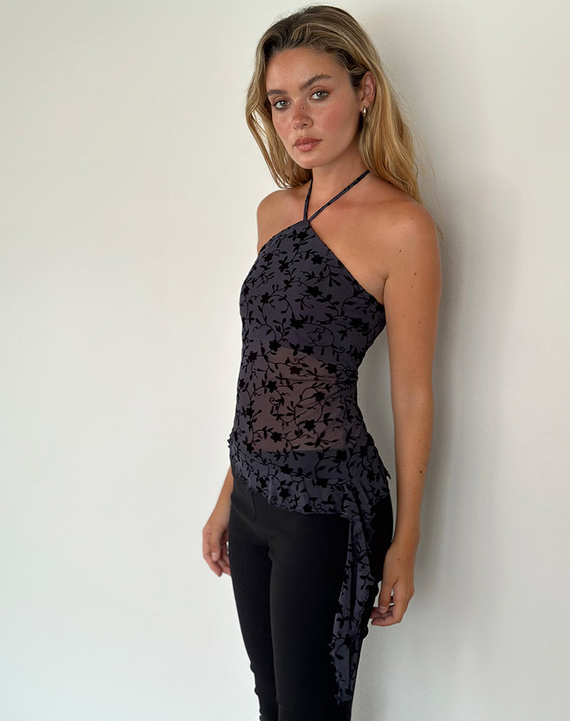 Image of Arabella Halterneck Top in Pretty Petal Flock Navy