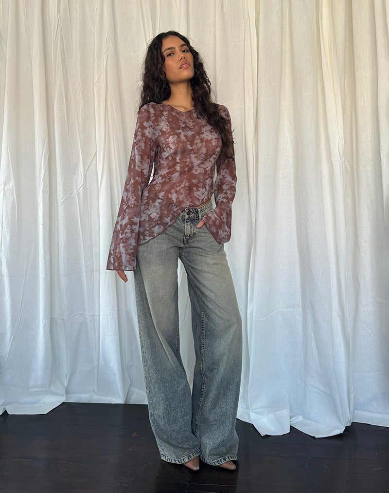 Image de Arcelia Long Sleeve Mesh Top in Botanical Shadow Brown