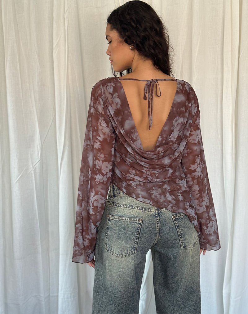 Image de Arcelia Long Sleeve Mesh Top in Botanical Shadow Brown