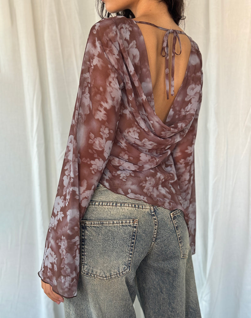 Image de Arcelia Long Sleeve Mesh Top in Botanical Shadow Brown