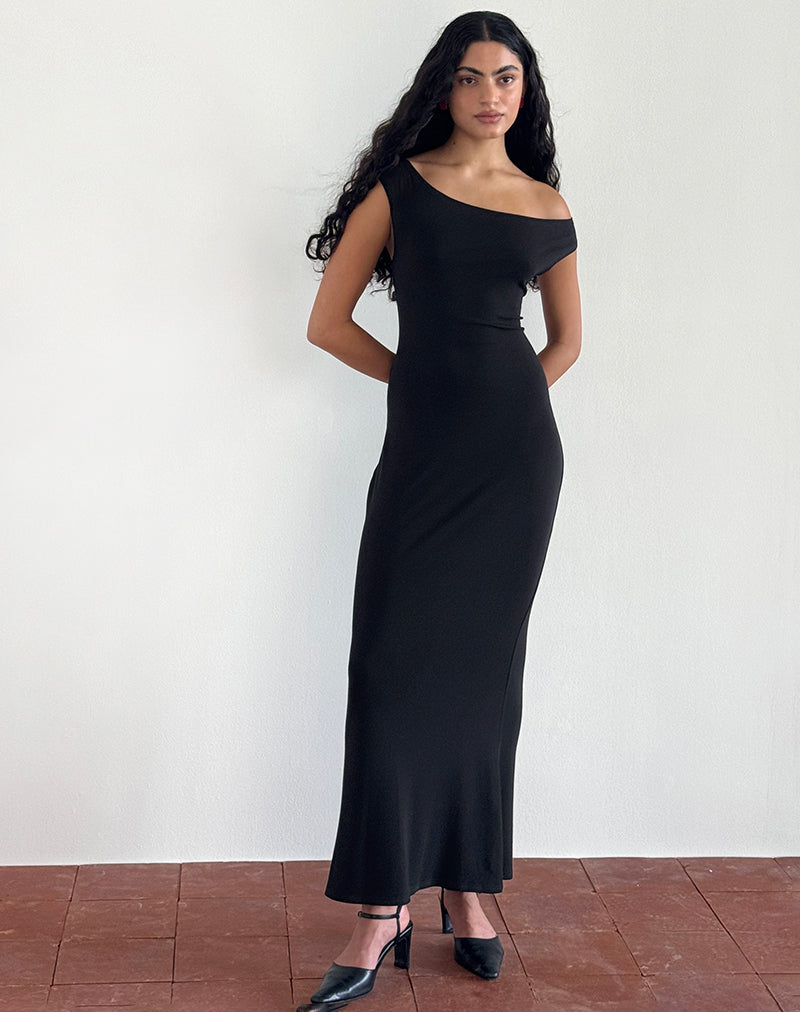 Ardita - Robe longue asymétrique en tricot côtelé - Noir