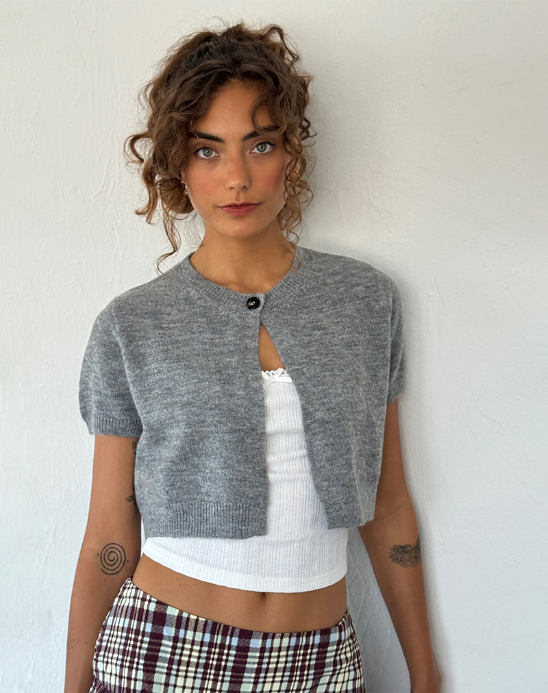Cardigan court Arella en tricot gris