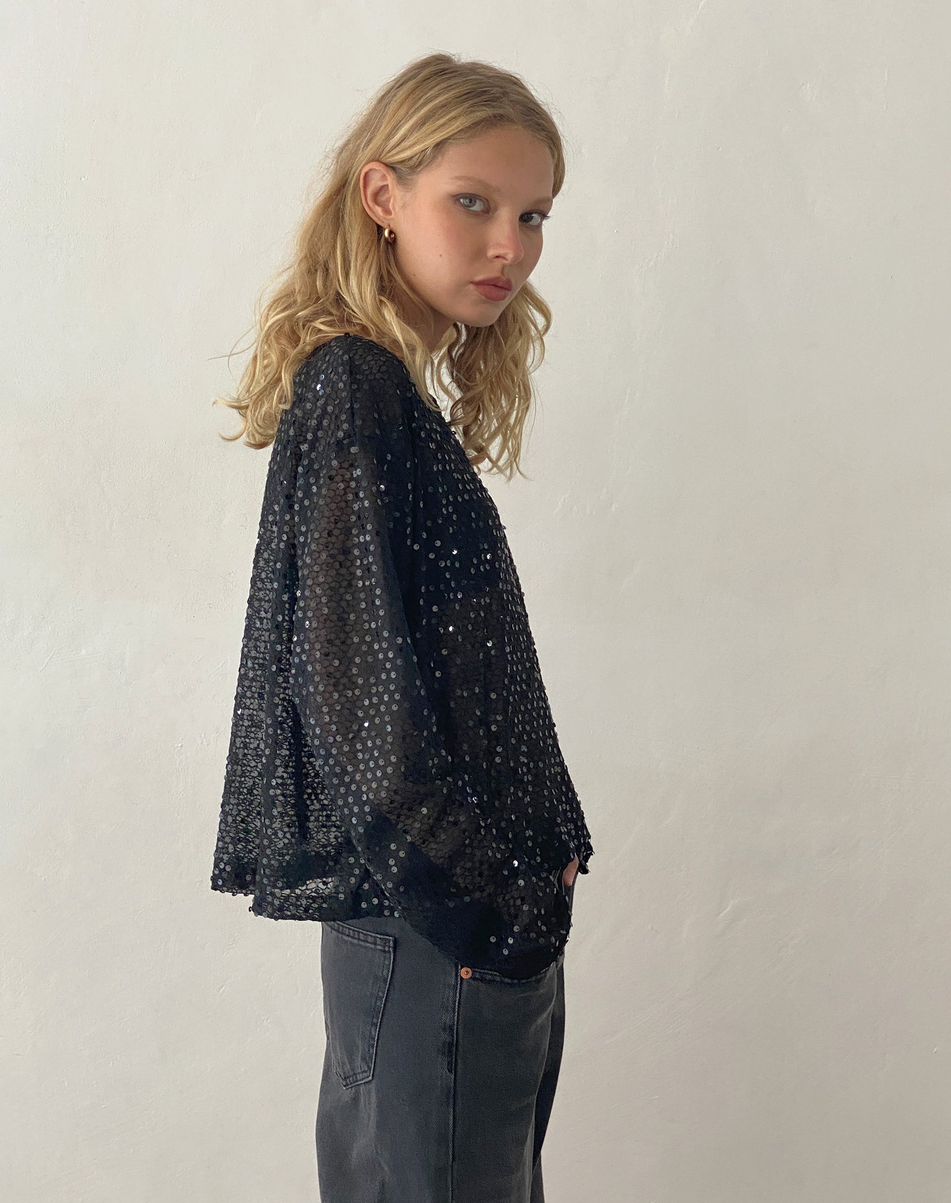 Image de Aridani Unlined Long Sleeve Top in Black Sequin