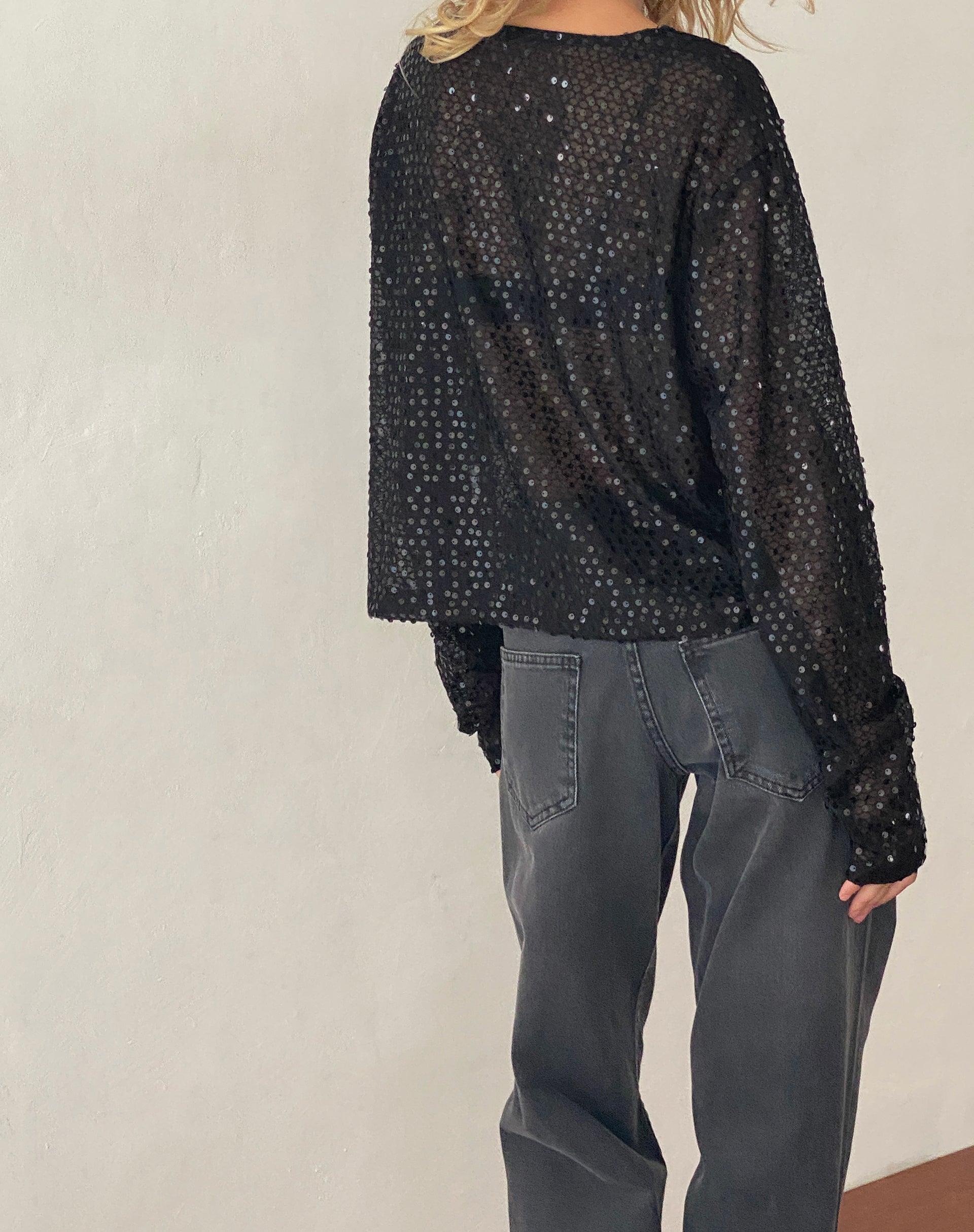 Image de Aridani Unlined Long Sleeve Top in Black Sequin