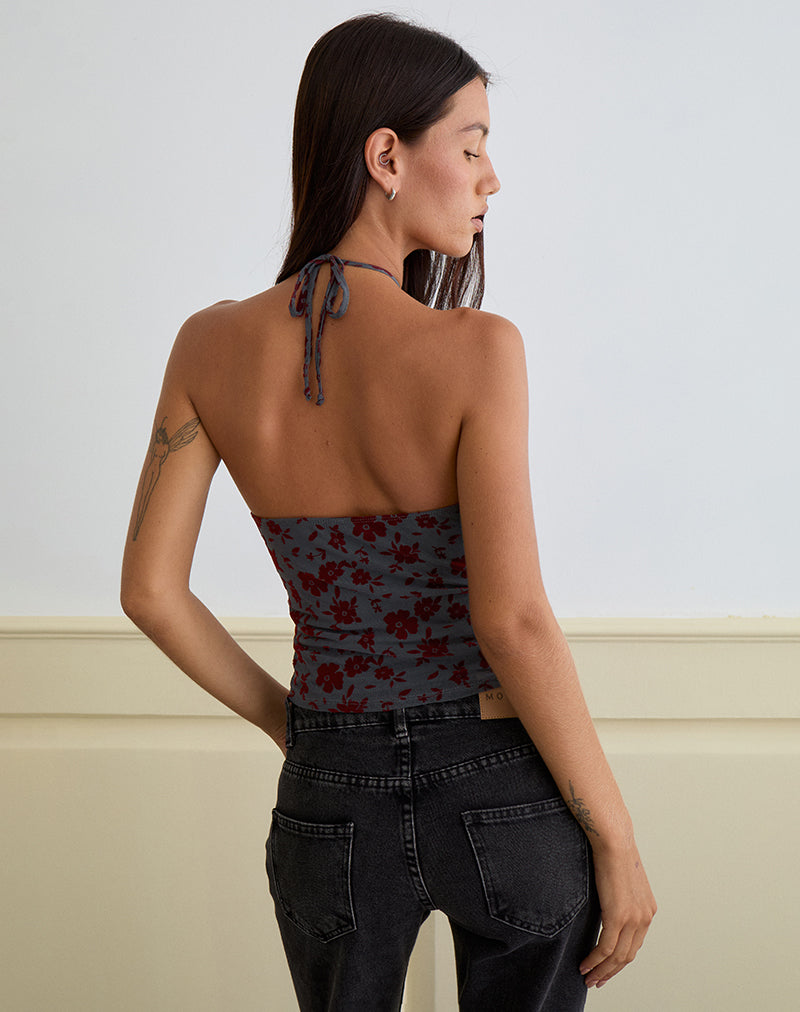 Image de Arira Halter Top in Garden Floral Blue Grey