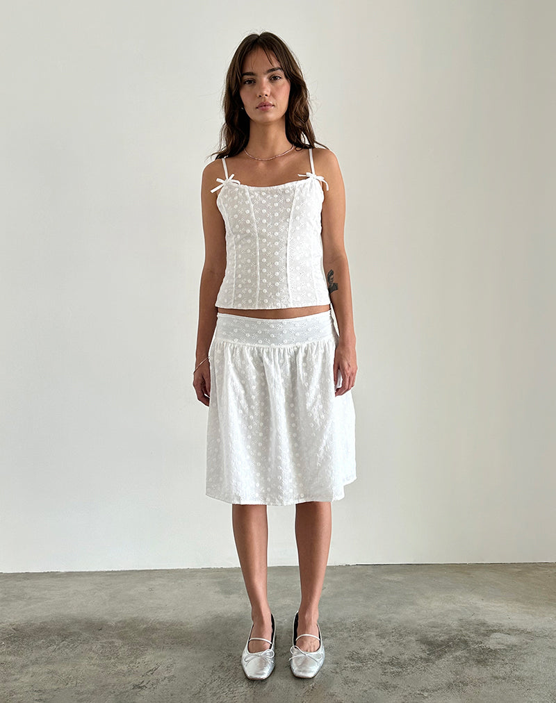 Image de Aristia Midi Skirt in Woven Broderie White
