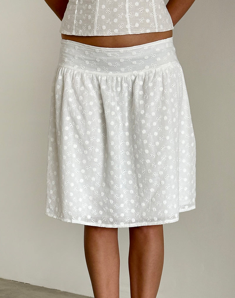 Image de Aristia Midi Skirt in Woven Broderie White