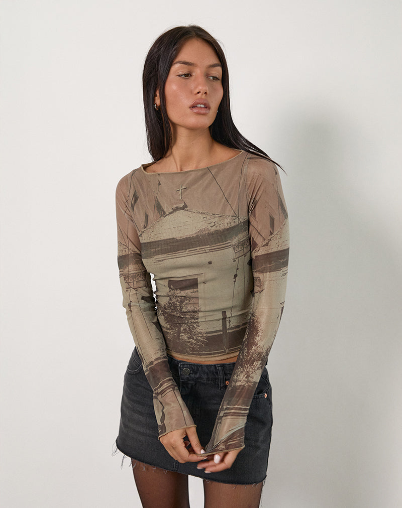 Armali Long Sleeve Top in Abstract Historical Green (Top à manches longues en vert historique abstrait)