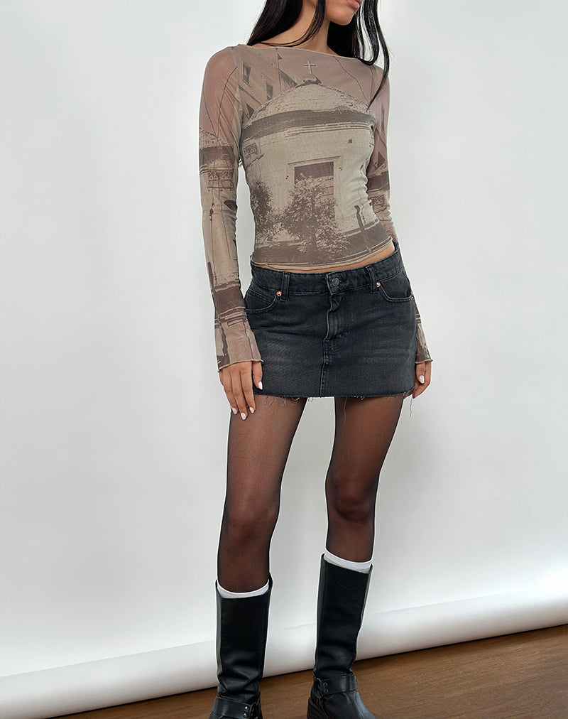 Armali Long Sleeve Top in Abstract Historical Green (Top à manches longues en vert historique abstrait)