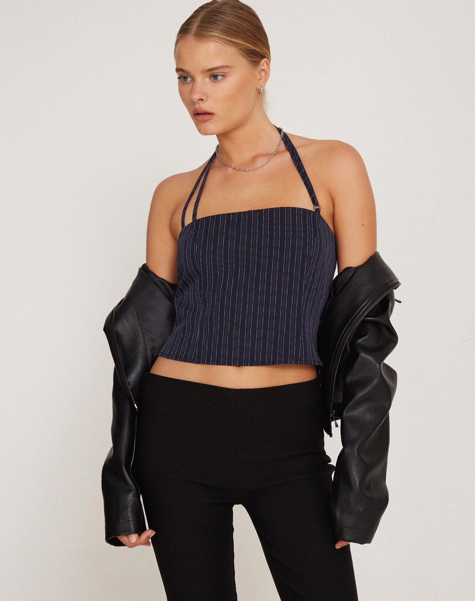 Image de Arreta Crop Top in Pinstripe Navy