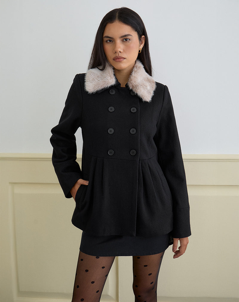 Manteau double boutonnage Arsil en laine noire