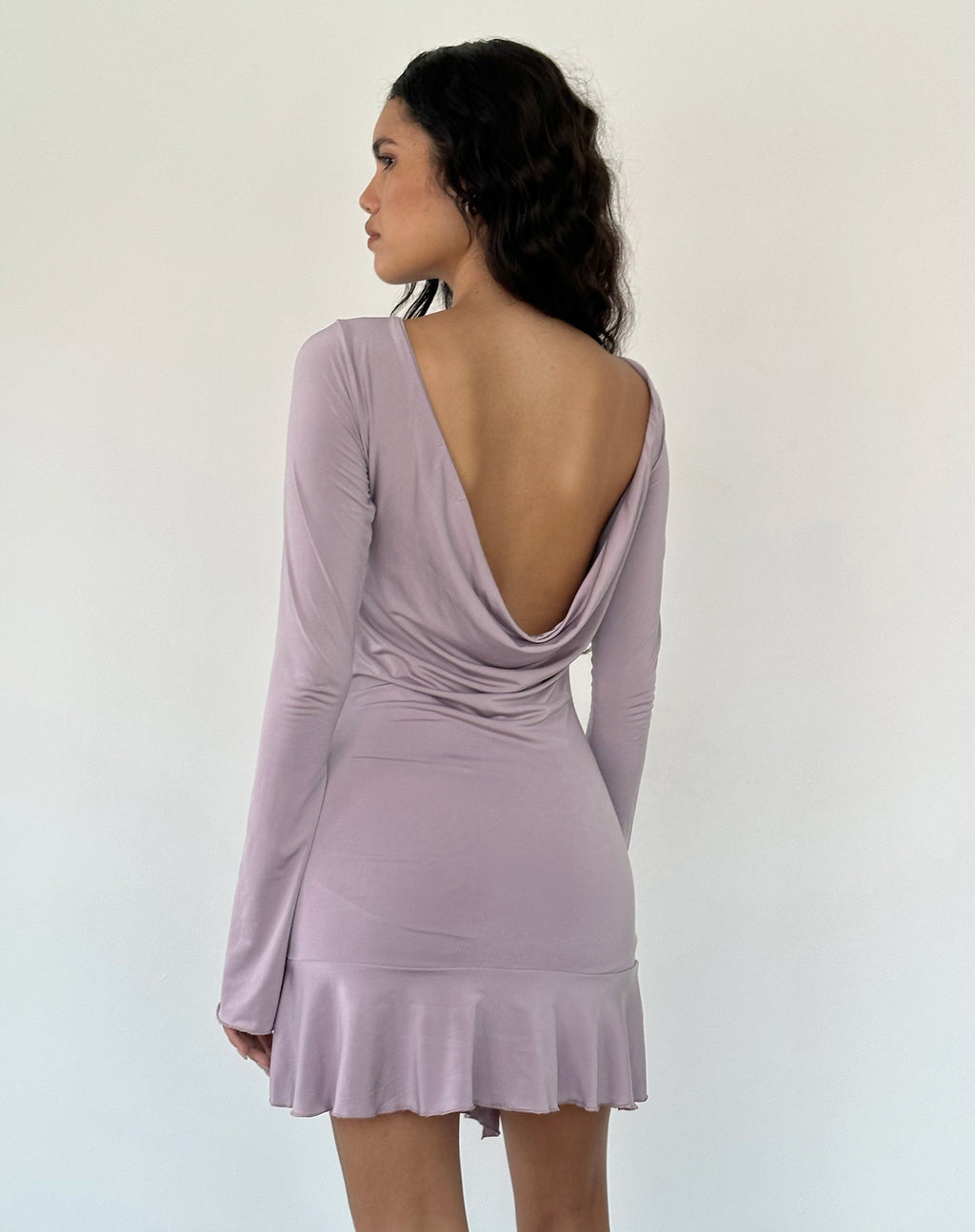 Arwen - Mini robe à volants dos nu - Mauve fluide